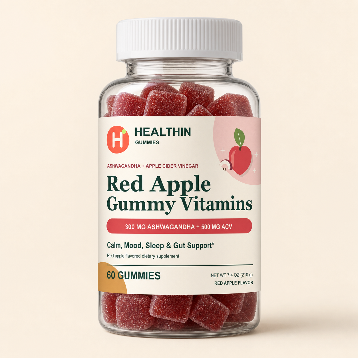 Ashwagandha + ACV bottle with Red apple gummies