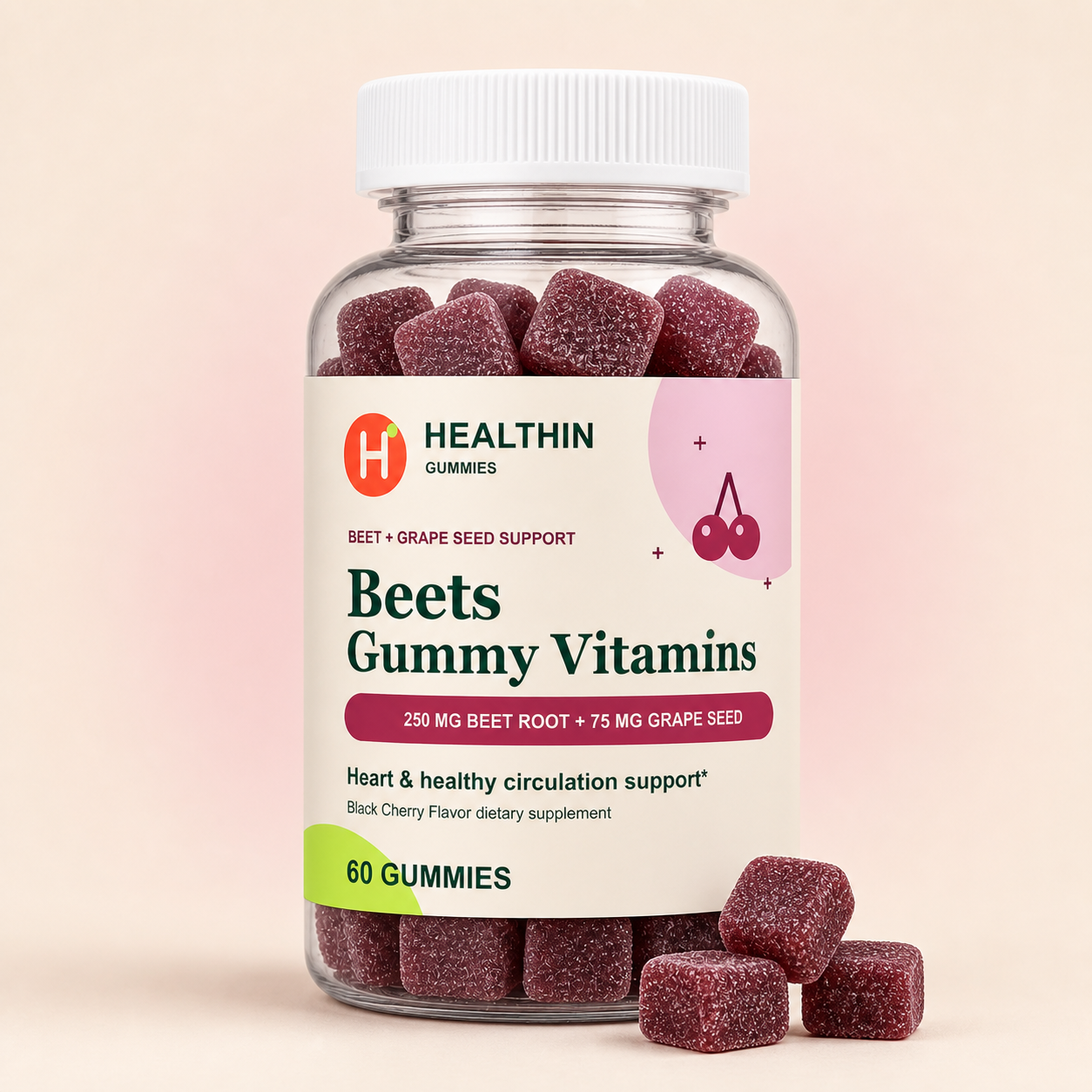 Beets bottle with Black cherry gummies