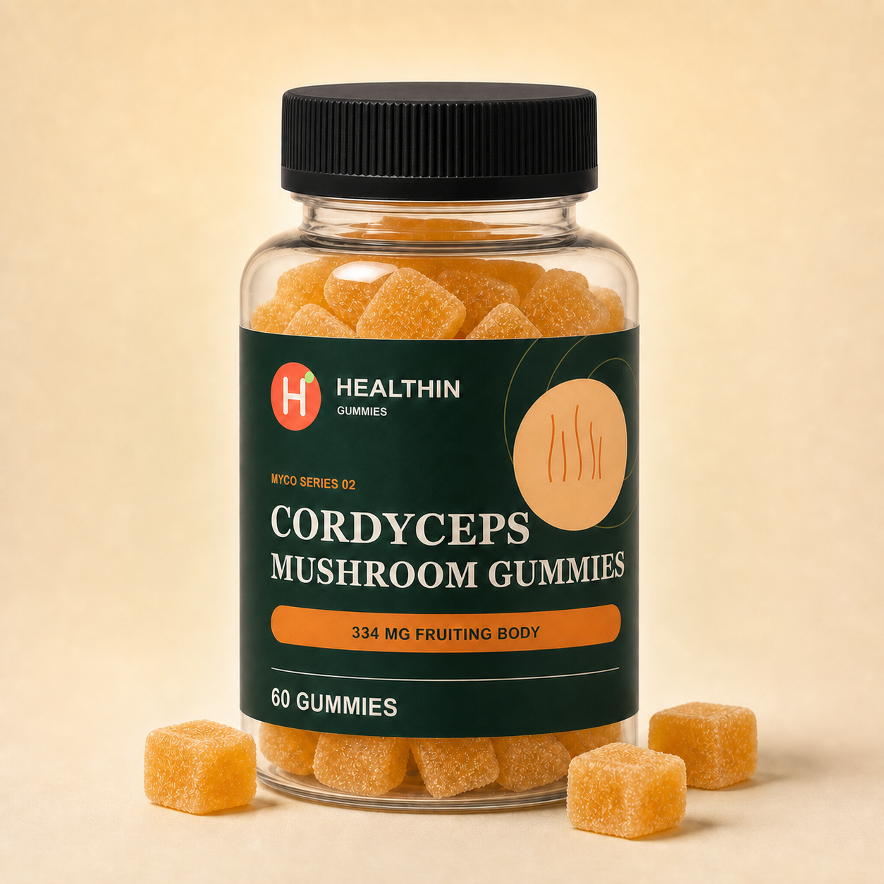 Cordyceps bottle with Tropical mango gummies