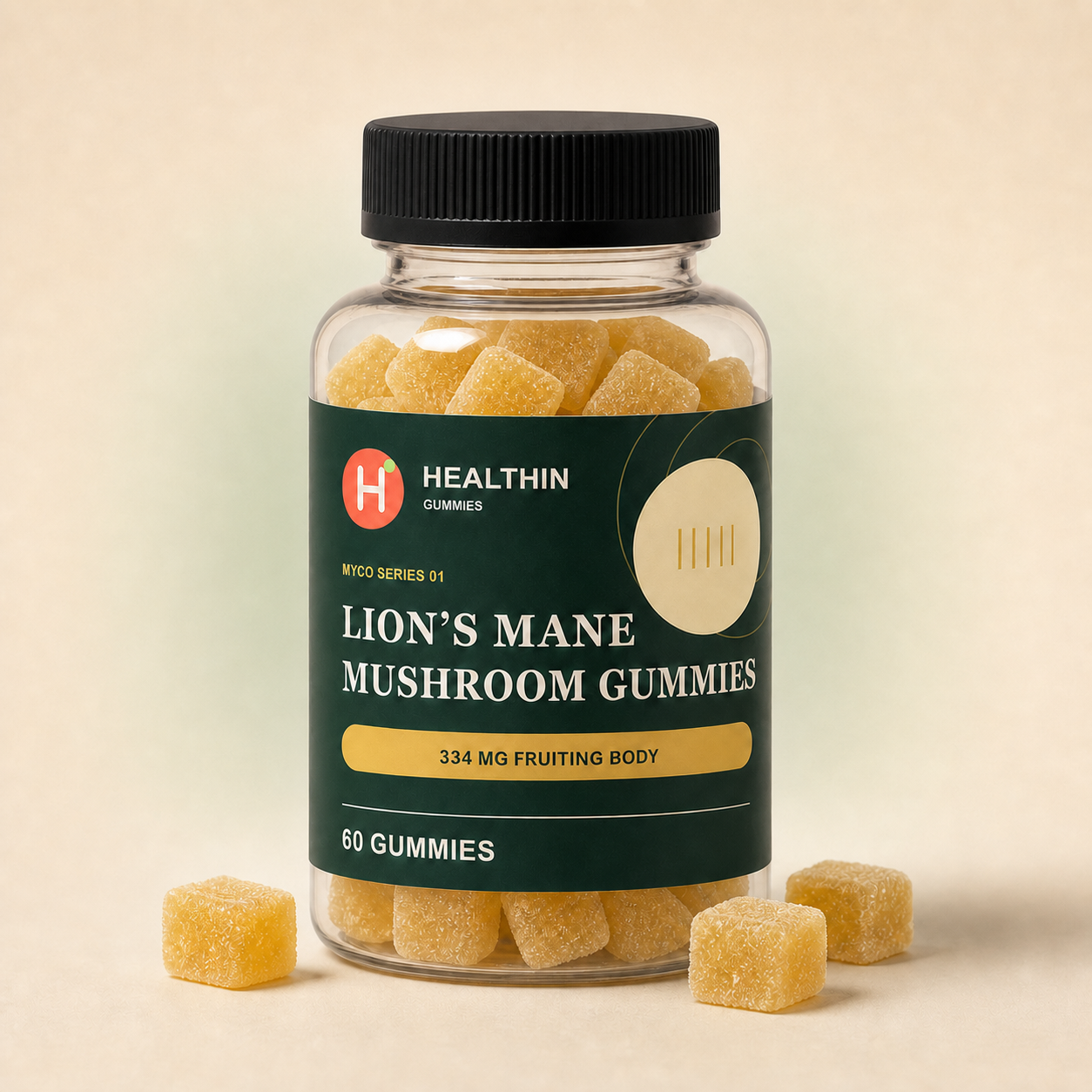 Lion's Mane bottle with Lemon berry gummies
