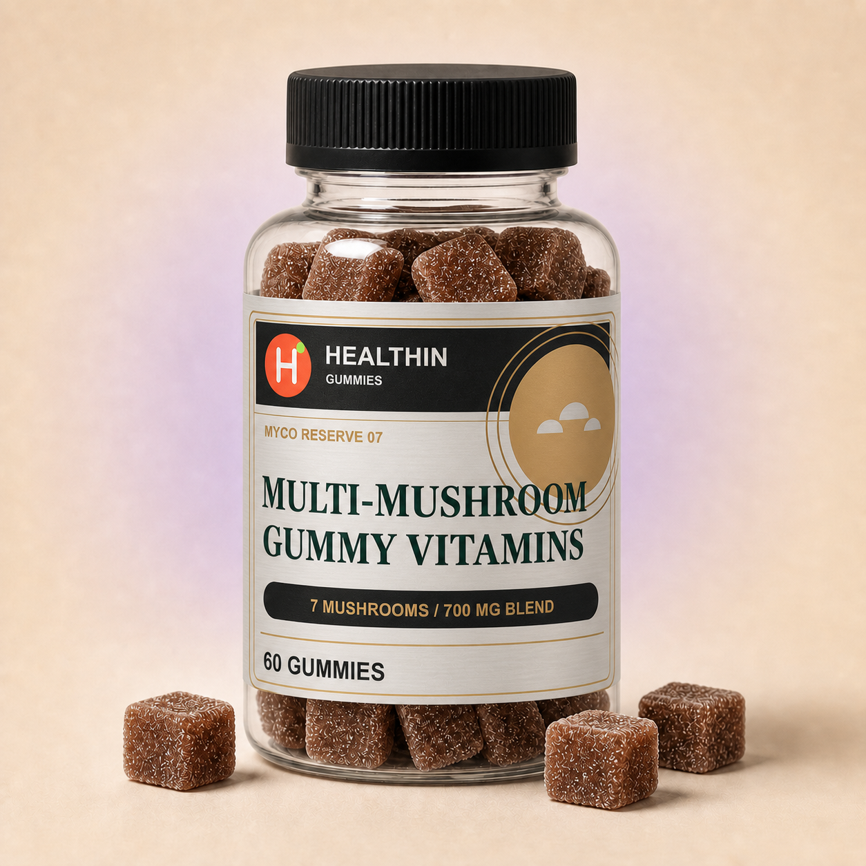 Multi-Mushroom bottle with Grape gummies