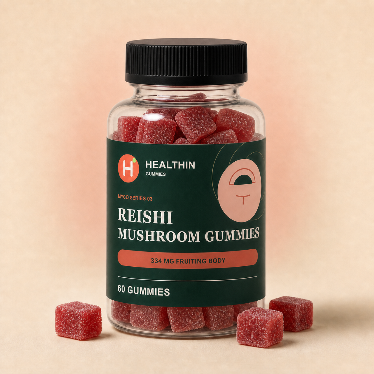 Reishi bottle with Red apple gummies